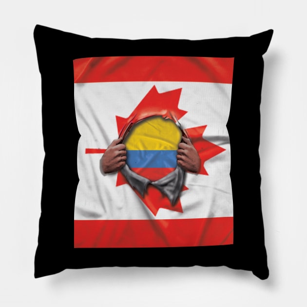 Colombia Flag Canadian Flag Ripped - Gift for Colombian From Colombia Pillow by Country Flags