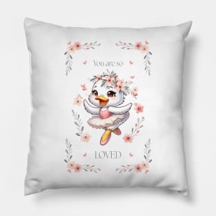 Dancing Ballerina Duck, You are So Loved, Nursery Art for Baby Girls Pillow