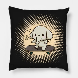 Cute Baby Elephant Skateboard Halftone Pillow