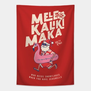 Mele Kalikimaka Funny Santa Flamingo Christmas Getaways Tapestry