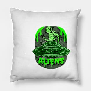 Aliens | Vintage Retro UFO | Old-school 1960 Cartoon Spaceman | Scary Green Slime Pillow