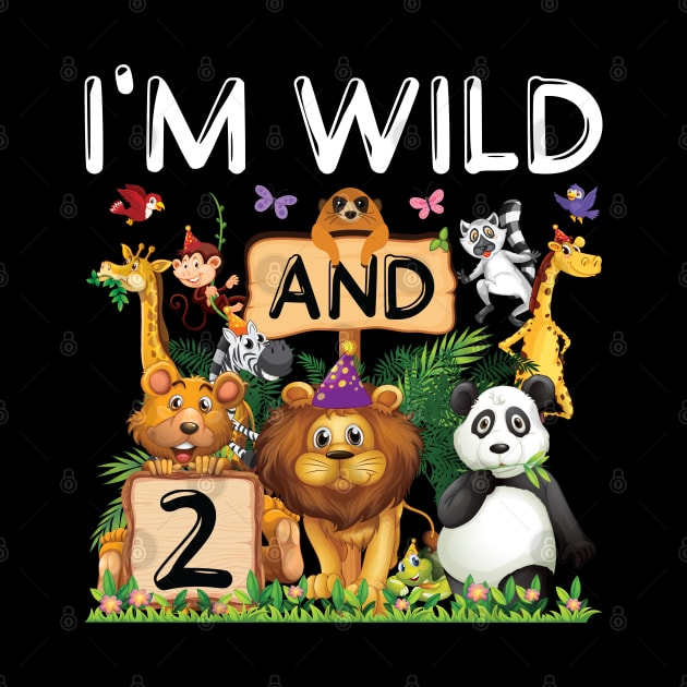 Safari Zoo Animal Lover Kids 2nd Birthday Shirt I'm Wild And 2 Birthday by Sowrav