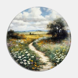 Painted picture of path in the middle of field Pin