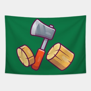 Axe Splitting Wood Cartoon Tapestry