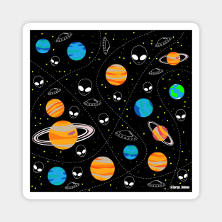planets, aliens and space in wallpaper pattern art ecopop Magnet