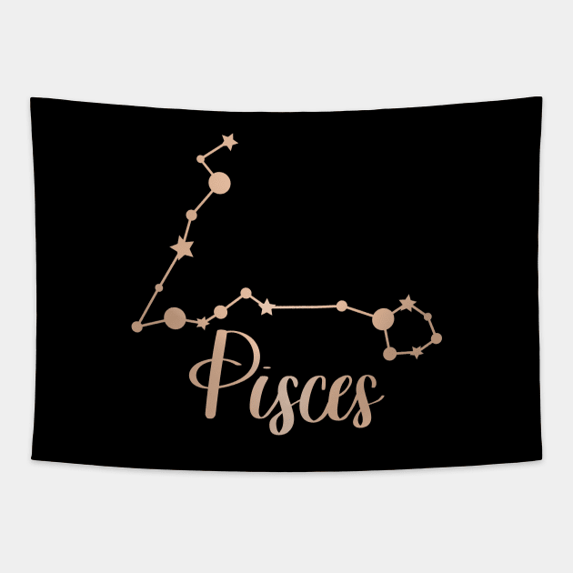 Pisces Zodiac Constellation in Rose Gold - Black Tapestry by Kelly Gigi