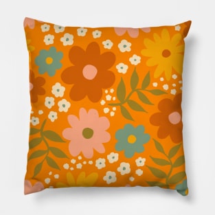 70s Dreamy Orange Floral Pillow