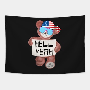 Hell yeah american murica bear wearing sunglasses Tapestry