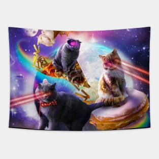 Galaxy Laser Space Cat On Burger Pizza Donut Ice Cream Tapestry