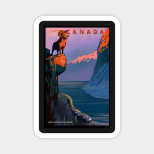 Retro Explore Canada Train Travel Poster Magnet