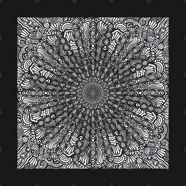 Zentangles Mandala, Black and White Digital Illustration by cherdoodles