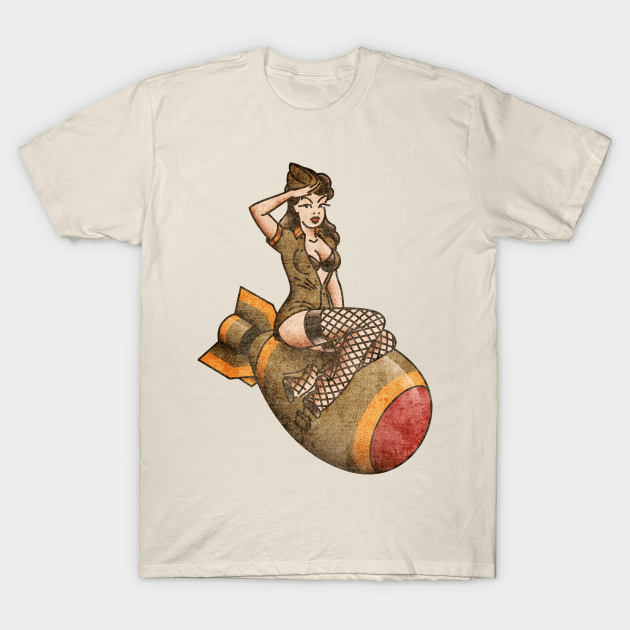 American Traditional Patriotic Atomic Bomb Belle Pin-up Girl Vintage Style - Tattoo - T-Shirt