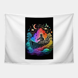 Astronaut Sailing Through Colorful Space Tapestry