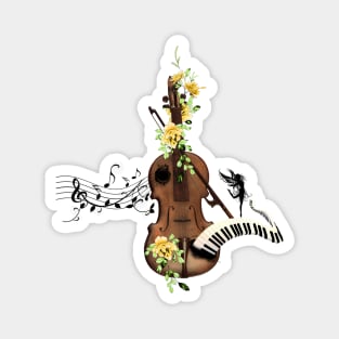 Wondeful violin with piano and flowers Magnet