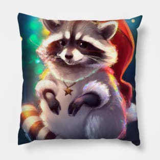 Cute Raccoon Drawing Pillow