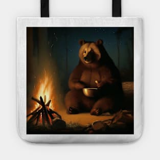 Bear at campfire Tote