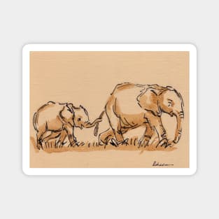 Mommy: Elephants Watercolor Painting #9 Magnet