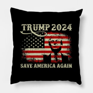 Donald Trump 2024 Save America Again American Flag Patriotic Pillow