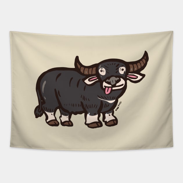 Water buffalo Tapestry by nokhookdesign