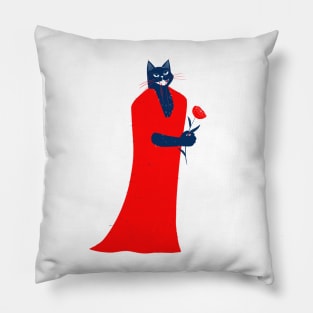 Tall and handsome blue cat in red with red flower for you Pillow