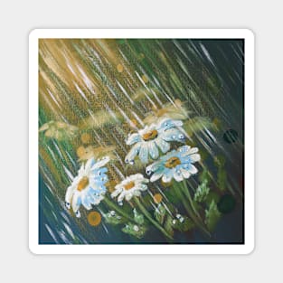 Nature garden painting spring rainy day flower white daisy Magnet