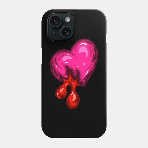 Pink Dead Zombie Heart Cartoon Illustration with Blood and for Valentines Day or Halloween Phone Case by Squeeb Creative