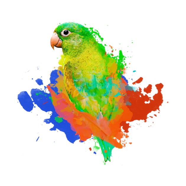 Aquarell Watercolor Splatter Quaker Parakeet Parrot by BirdNerd