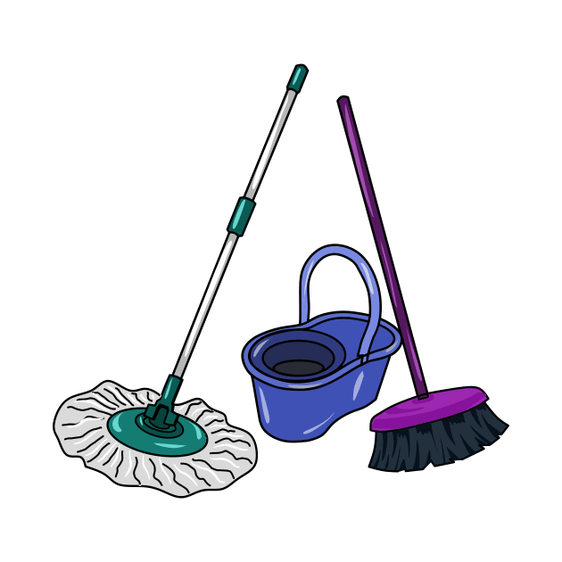 Broom & mop cartoon illustration by Miss Cartoon