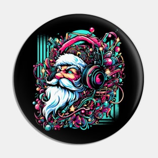 Santa Claus with headphones on his ears listening to music Pin