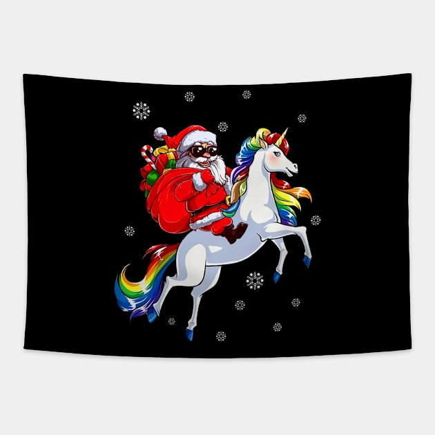 Santa Riding Horse Rainbow LGBT Christmas Tapestry by kimmygoderteart