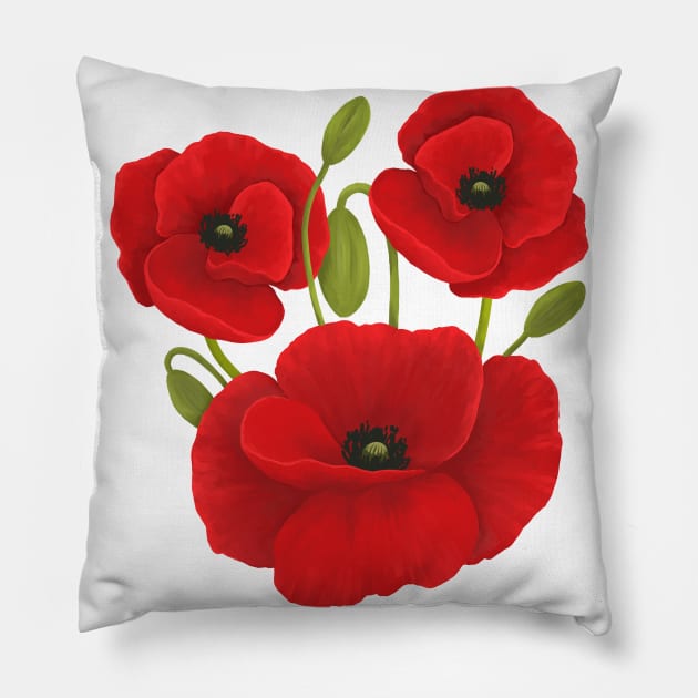 Red Poppy Flowers Pillow by Kraina