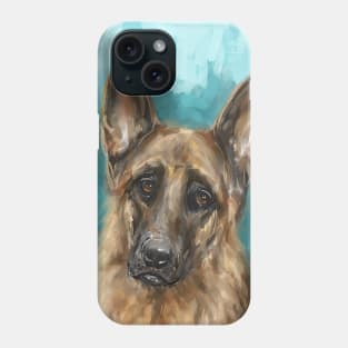 Painting of a German Shepherd on Bright Blue Background Phone Case