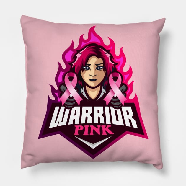 Breast Cancer Awareness, Pink Ribbon Warrior, Superhero Gift Pillow by vpgdesigns