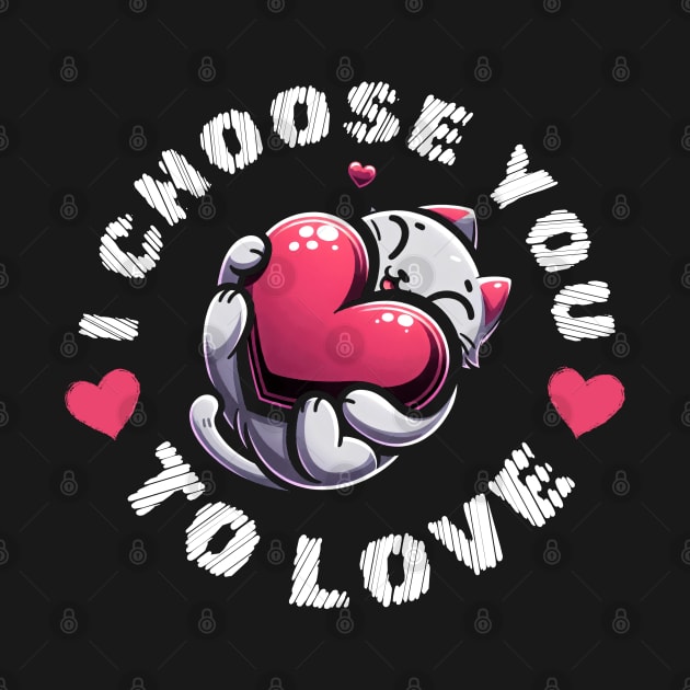 Cat i choose you to love hugging a heart | Cat Valentines day by Kalico Design