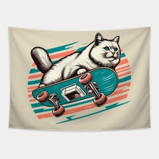 Cat Skateboard | Fluffy Cat in Air Tapestry