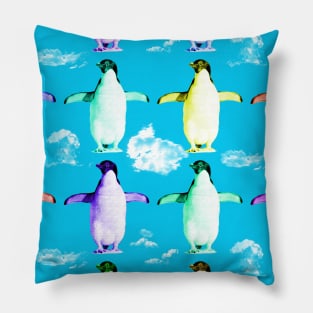 Warhol style Rainbow Penguins Pillow