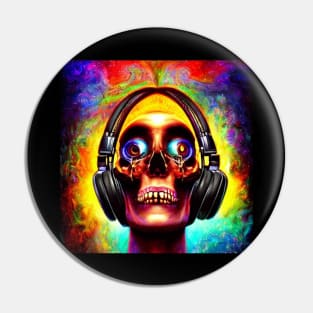 Halloween Skull Listening To Music Pin