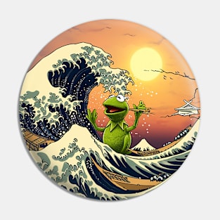 kermit at great wave Pin