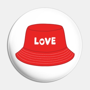 Red bucket hat with love text Pin