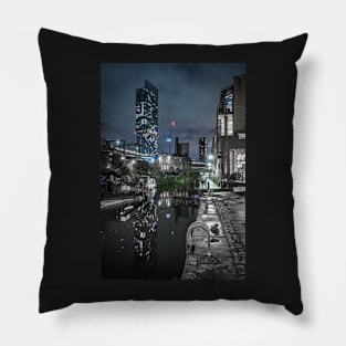 Rochdale Canal at Night with Beetham Tower Manchester Pillow