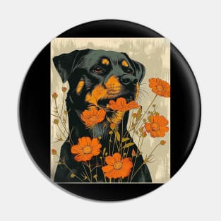 Rottweiler Dog Flowers Photo Art Design For Dog Onwer Pin