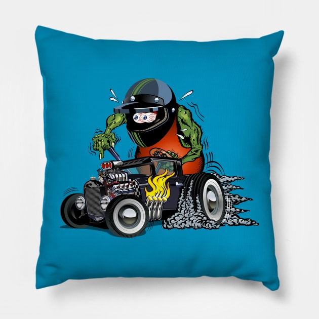 Cartoon retro rat rod Pillow by Mechanik