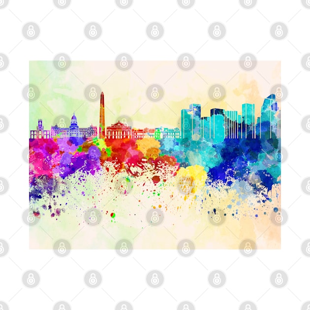 Buenos Aires skyline in watercolor background by PaulrommerArt