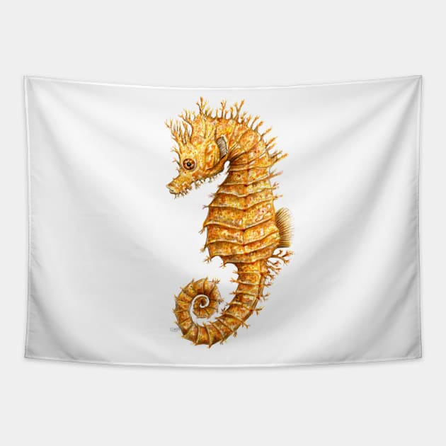 Yellow seahorse Hippocampus Tapestry by chloeyzoard