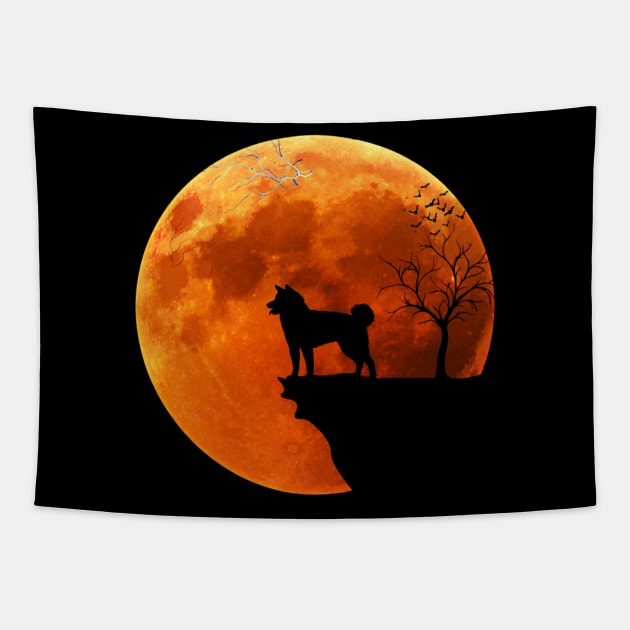 Moon And Akita Silhouette Tapestry by Wakzs3Arts