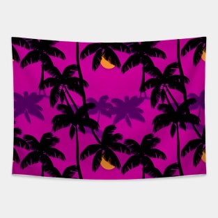 Violet Oasis with Palm Silhouettes Tapestry