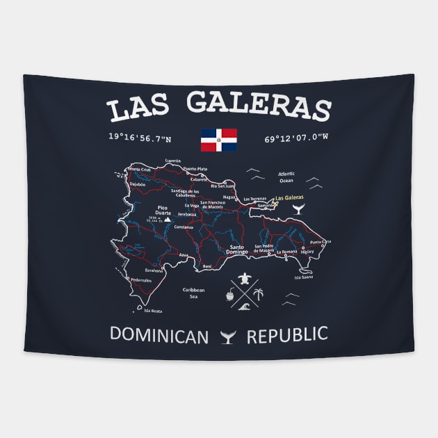 Las Galeras Dominican Republic Flag Travel Map Coordinates GPS Tapestry by French Salsa