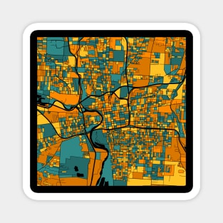 Columbus Map Pattern in Orange & Teal Magnet