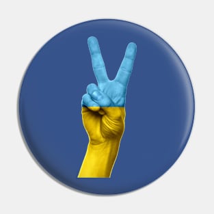 Peace Sign Hand Gesture In Colors Of Ukraine Flag Pin