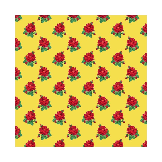 Red vintage roses on Illuminating Yellow by bettyretro